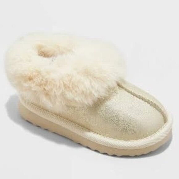 Cat & Jack Metallic Gold Faux Fur Lined Slipper Size 3‎ NWT - Picture 1 of 4